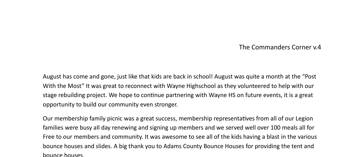 First-page preview of The Commanders Corner — August 31, 2026
